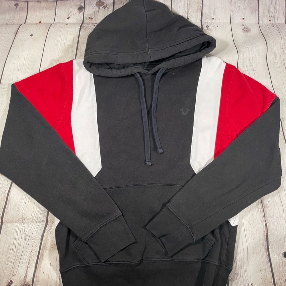 True Religion Mens Small Hoodie Sweatshirt Logo Pullover Black - Picture 6 of 8
